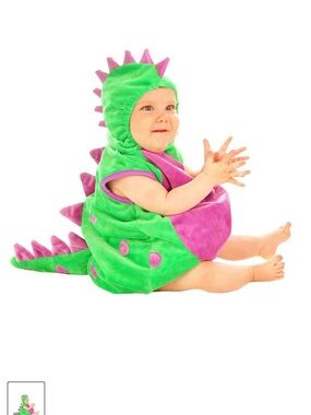 Baby Dinosaur Costume - Green & Purple Plush Romper